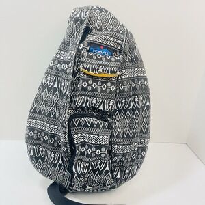 KAVU Original Rope Sling Bag Crossbody Backpack Black White Aztec Polyester